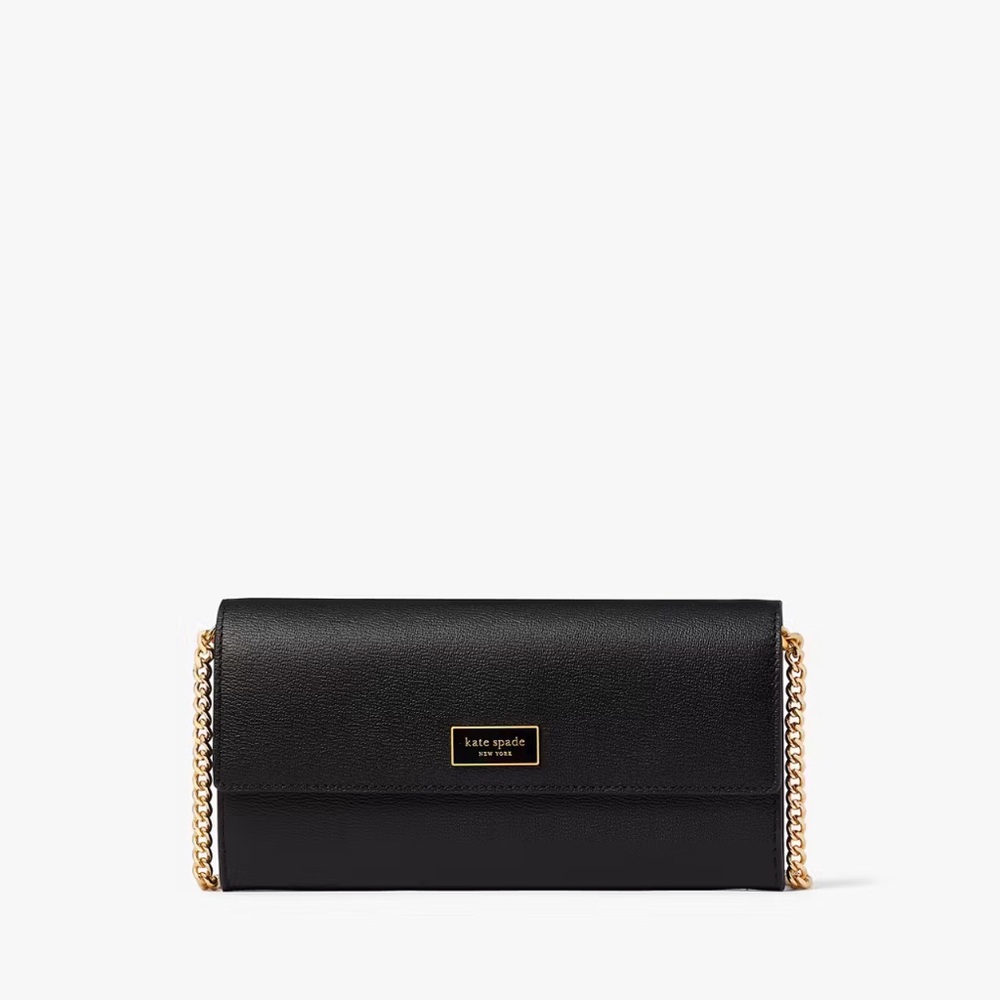 ♠️Kate Spade Katy Leather Flap Continental Wallet on Chain Crossbody Bag Black
